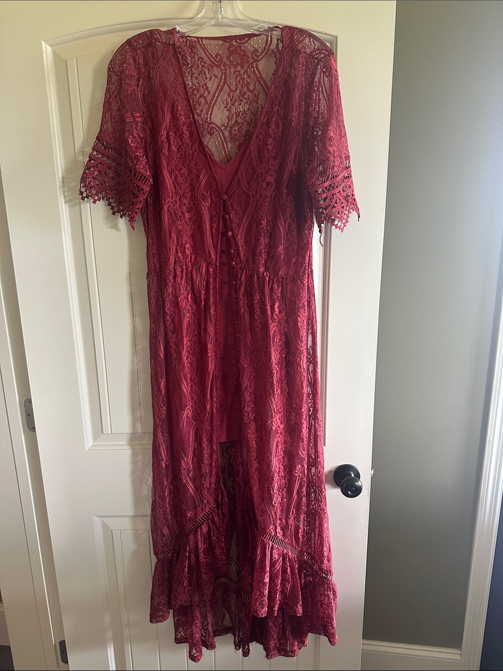 Shyanne Burgundy Lace High-Low Midi Dress